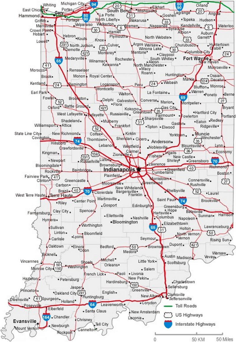 Indiana State Road Map With Census Information 0136