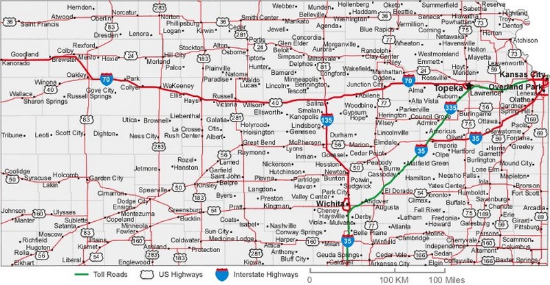 Kansas State Road Map With Census Information 9441