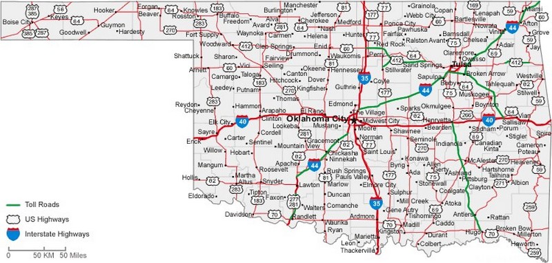 Download Oklahoma State Road Map with Census Information