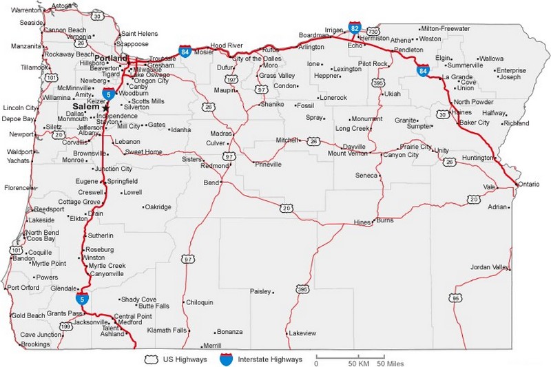 Oregon State Road Map with Census Information